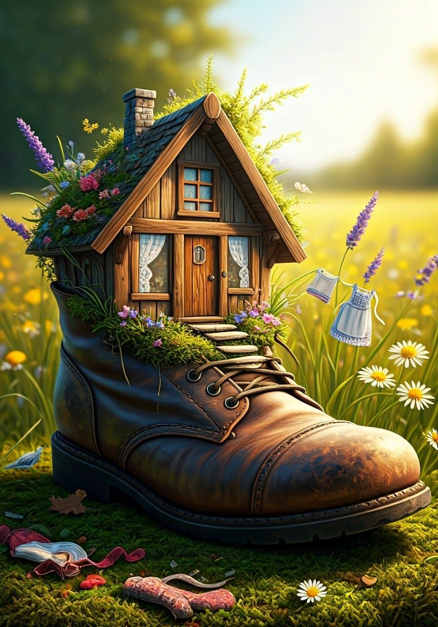 Whimsical Animal Home Inside a Leather Boot