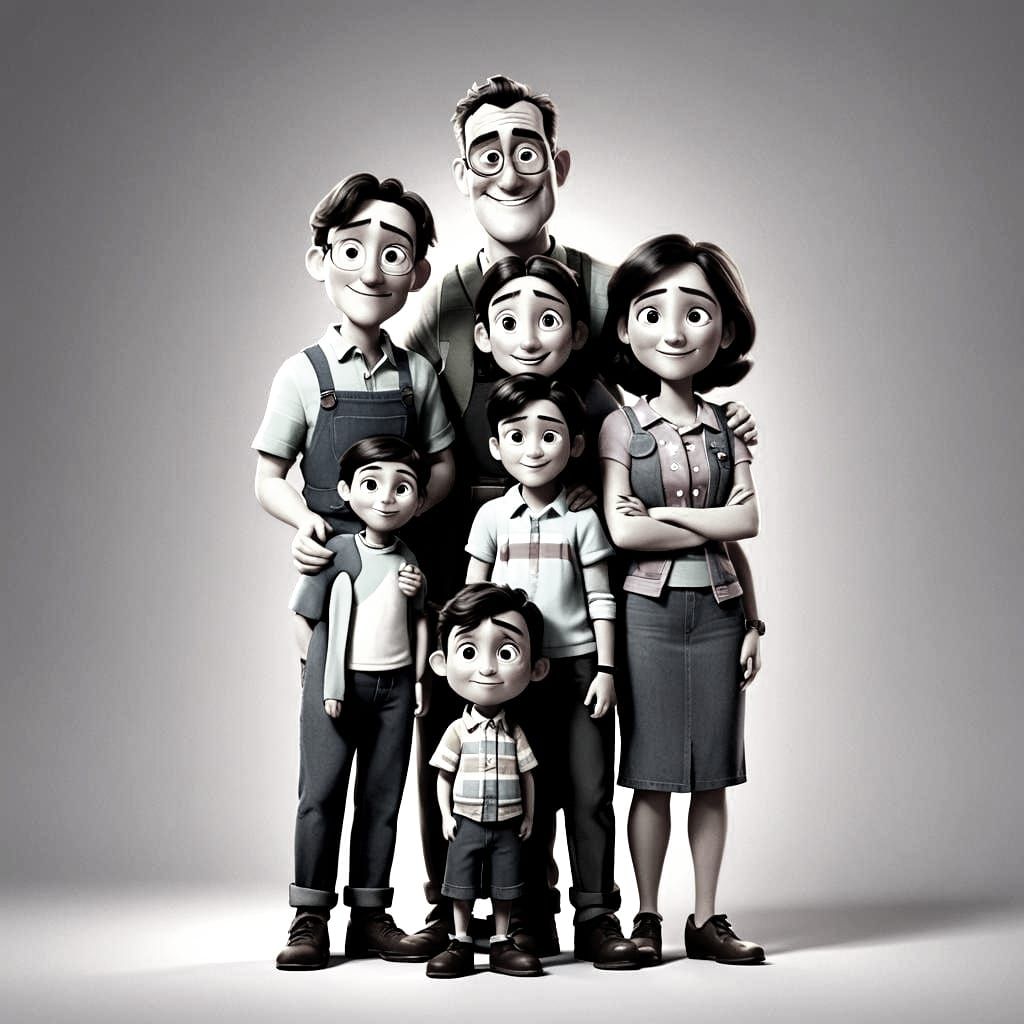 Humorous Family Portrait in Pixar 3D Style