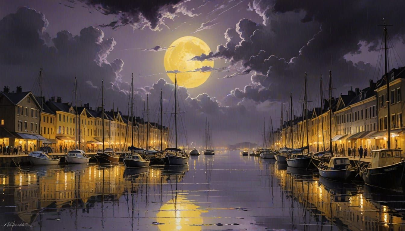 Surreal Tropical Harbor Under Monsoon's Glow