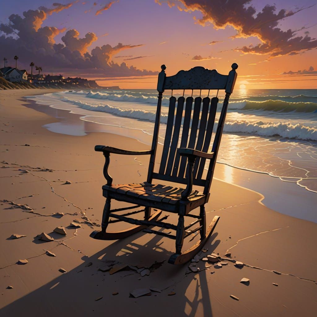 Vintage Rocking Chair at Sunset, Digital Art