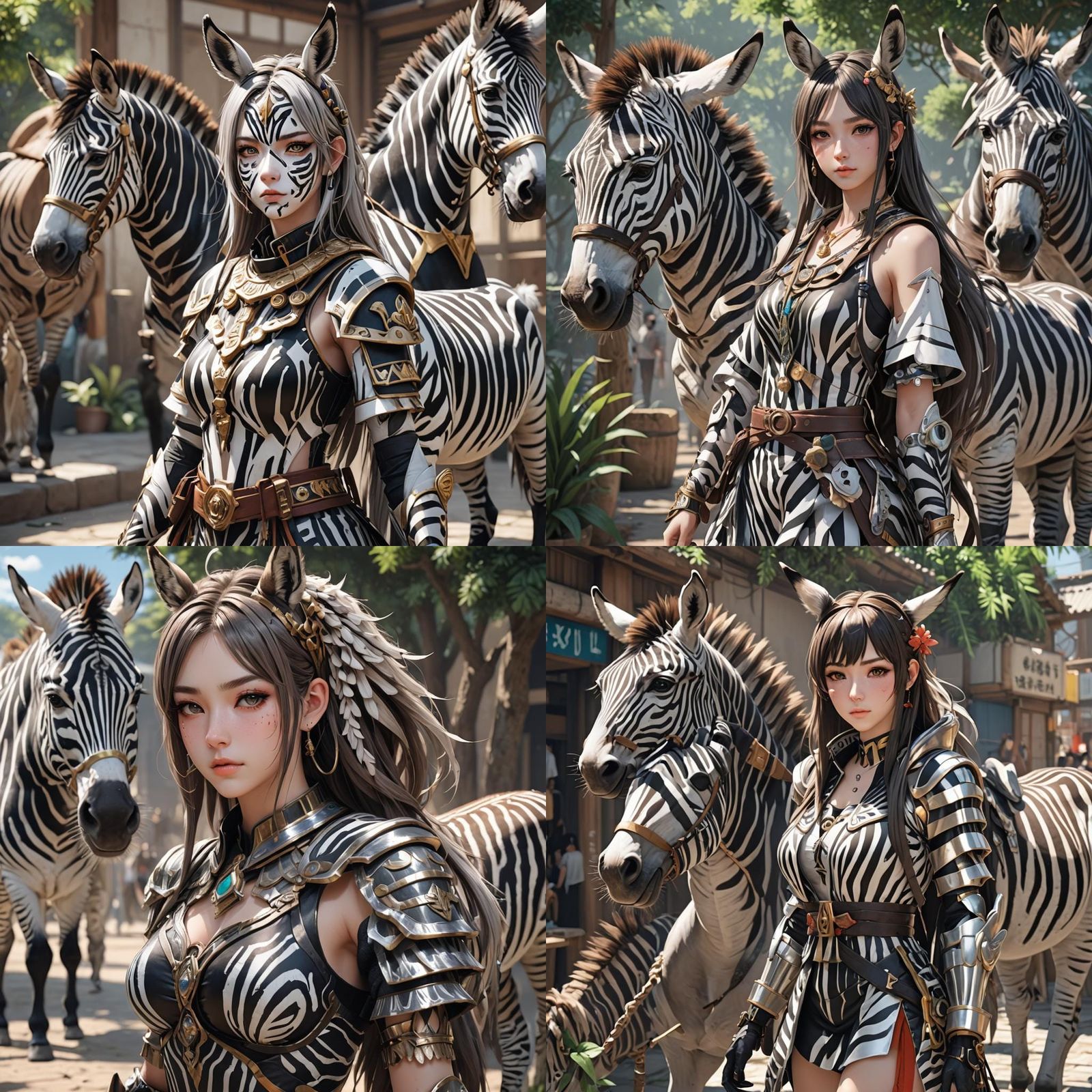 Zebra and Donkey Human Girl in 3D Anime Art