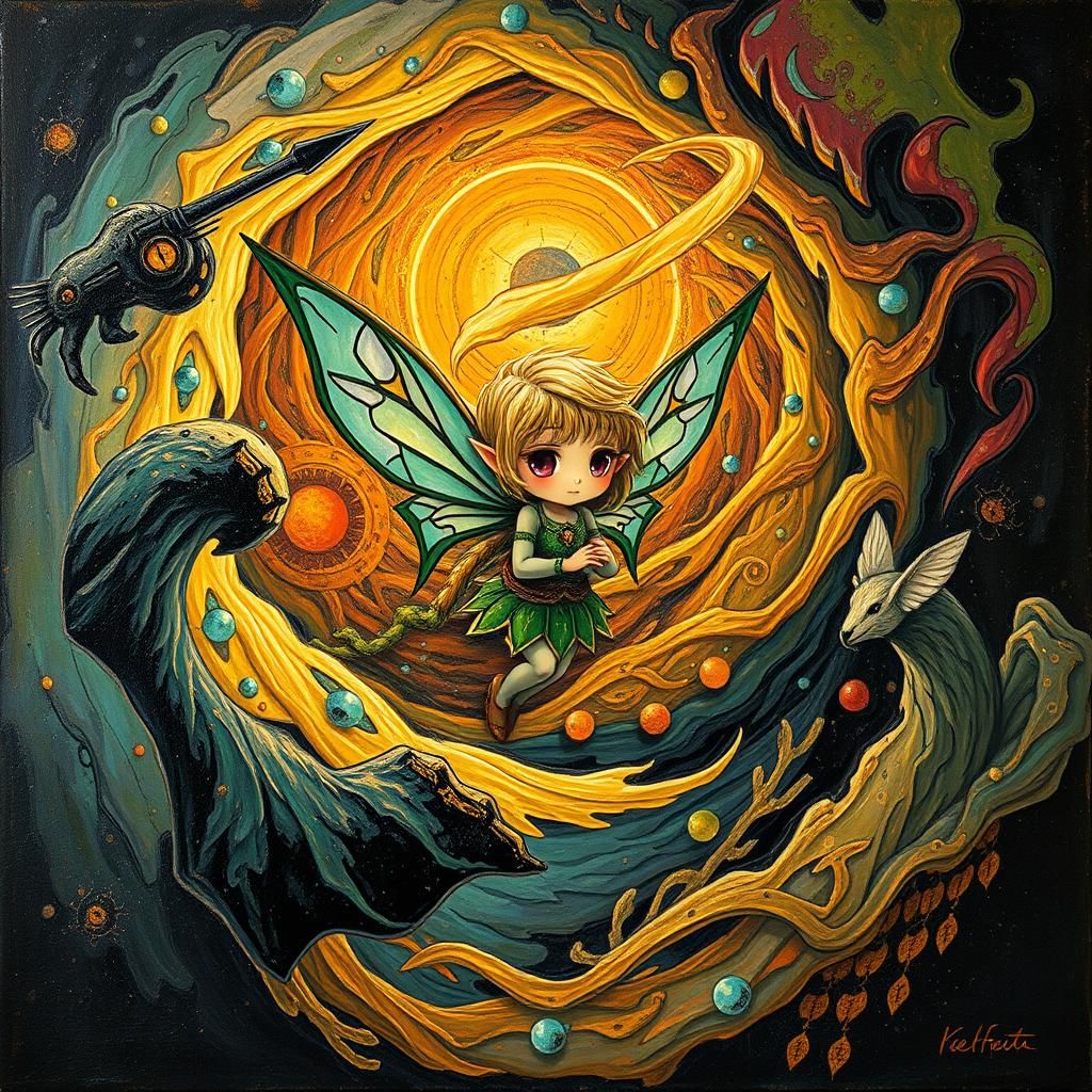 Chibi Fairy Elf in Automatism Art Nouveau Style