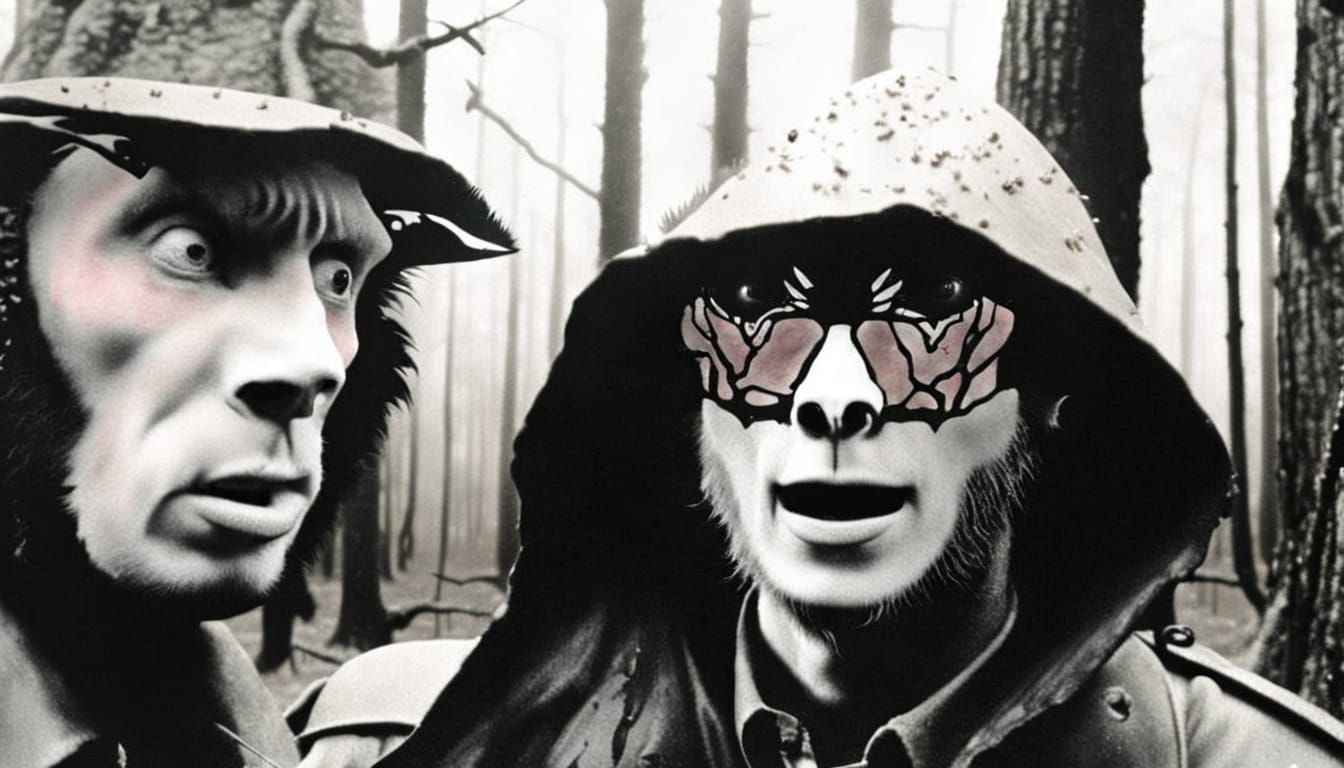 Monkeys and Pigs in Eerie Forest Splash Art