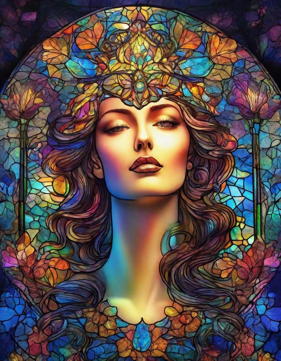 Stunning Art Nouveau Glass Lady in a Kaleidoscope of Colours