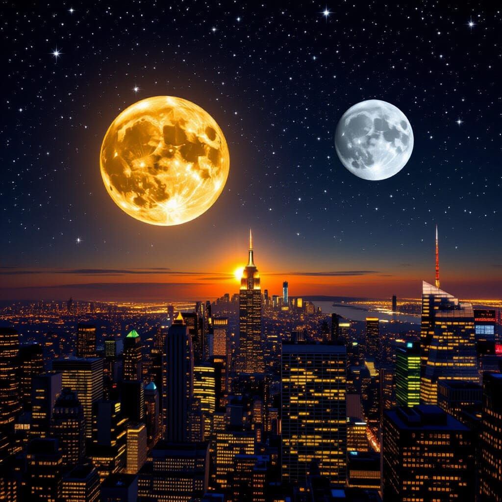 Spectacular Space View: Sun, Moon, and City Lights