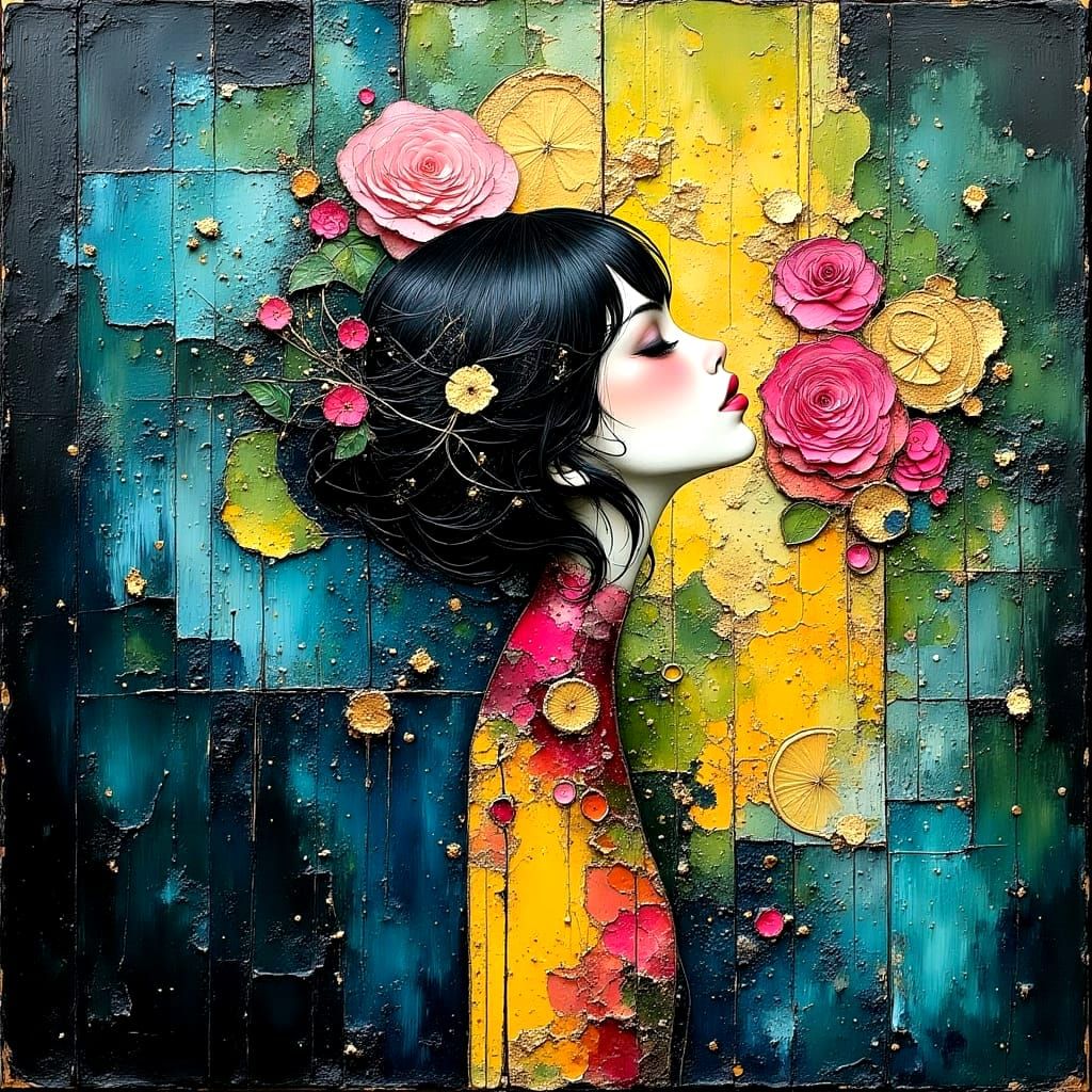 Textured Impasto Painting with Deep Color Palette