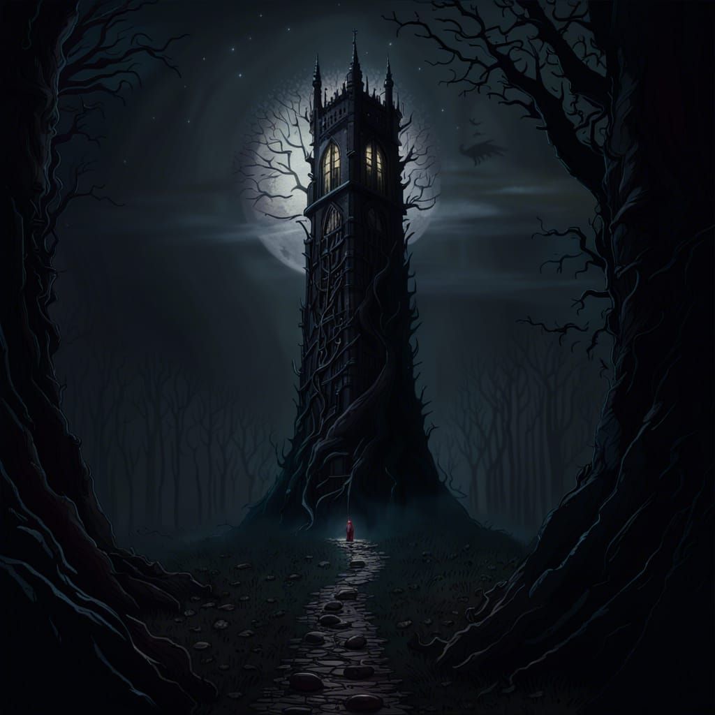 Eerie Tower in Dark Forest: An 8K Rendering