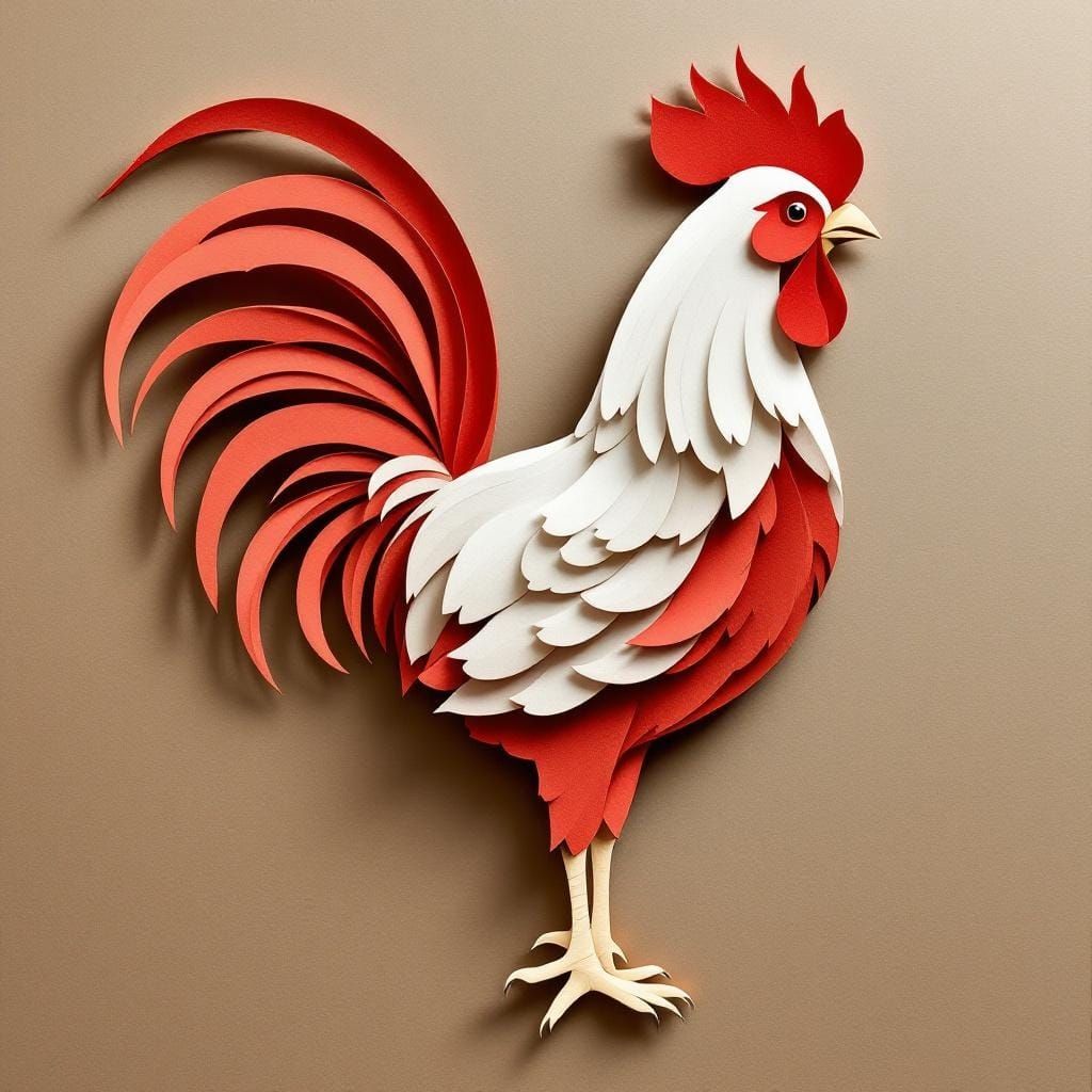 Cut Paper Rooster Illustration