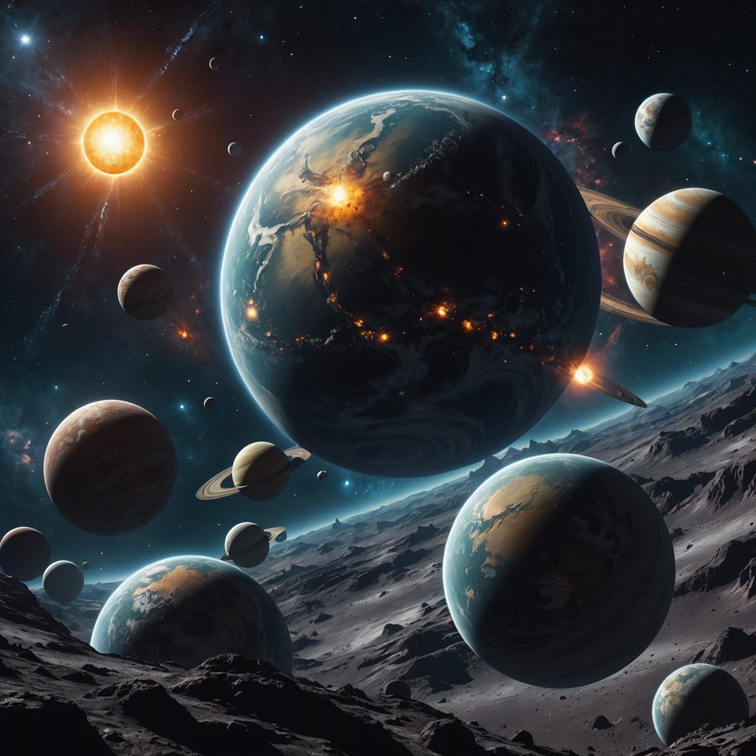 Vast Space with Celestial Bodies, Digital Art