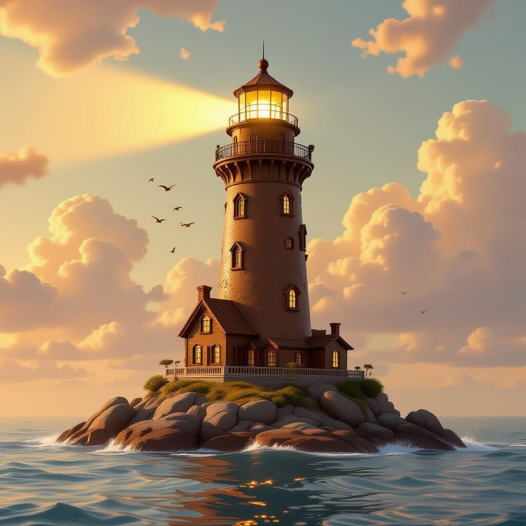 Chocolate Lighthouse Guiding Caramel Sea, Digital Art