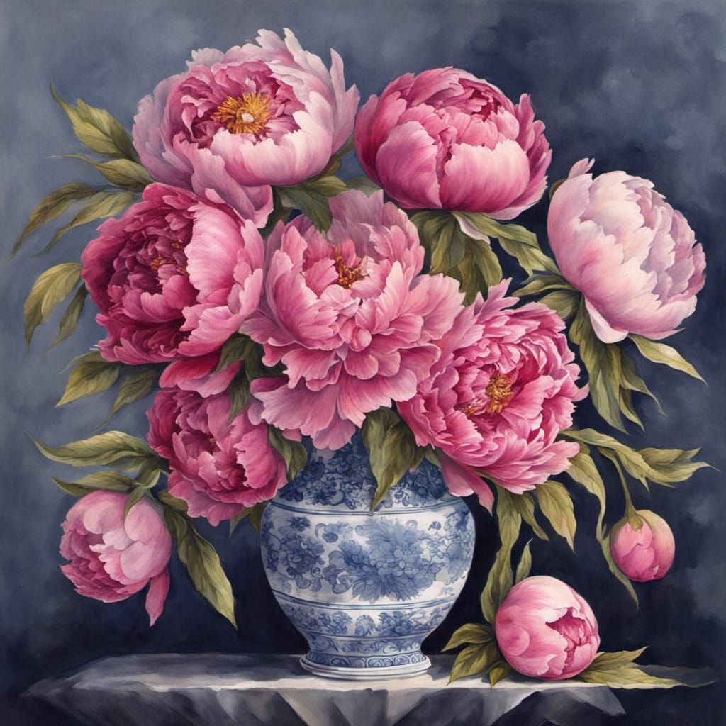 Hyperdetailed Pink Peonies in Watercolour Painting