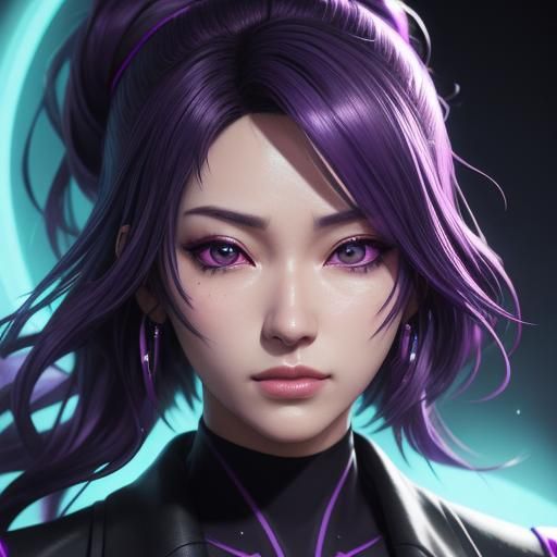 Anime Style Doctor with Purple Hair, 3D Portrait
