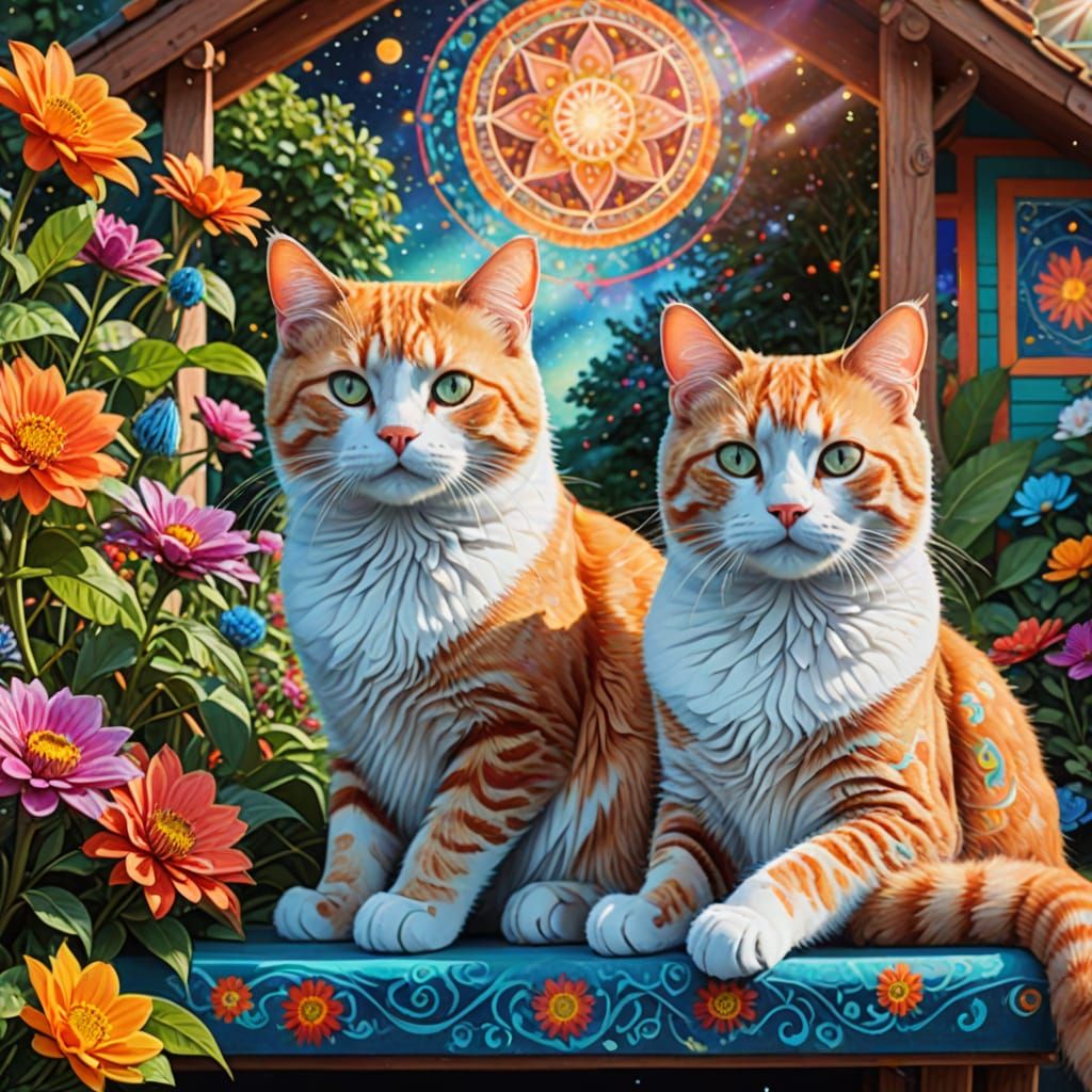 Cosmic Cats in a Psychedelic Garden