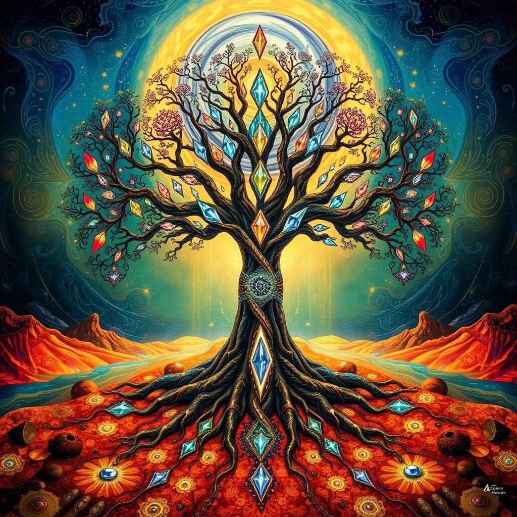 Kaleidoscopic Tree of Life in Art Nouveau Style