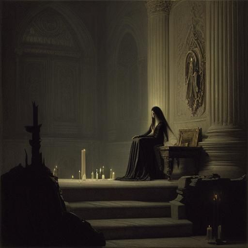 Gothic Horror Scene with Bride and Candles