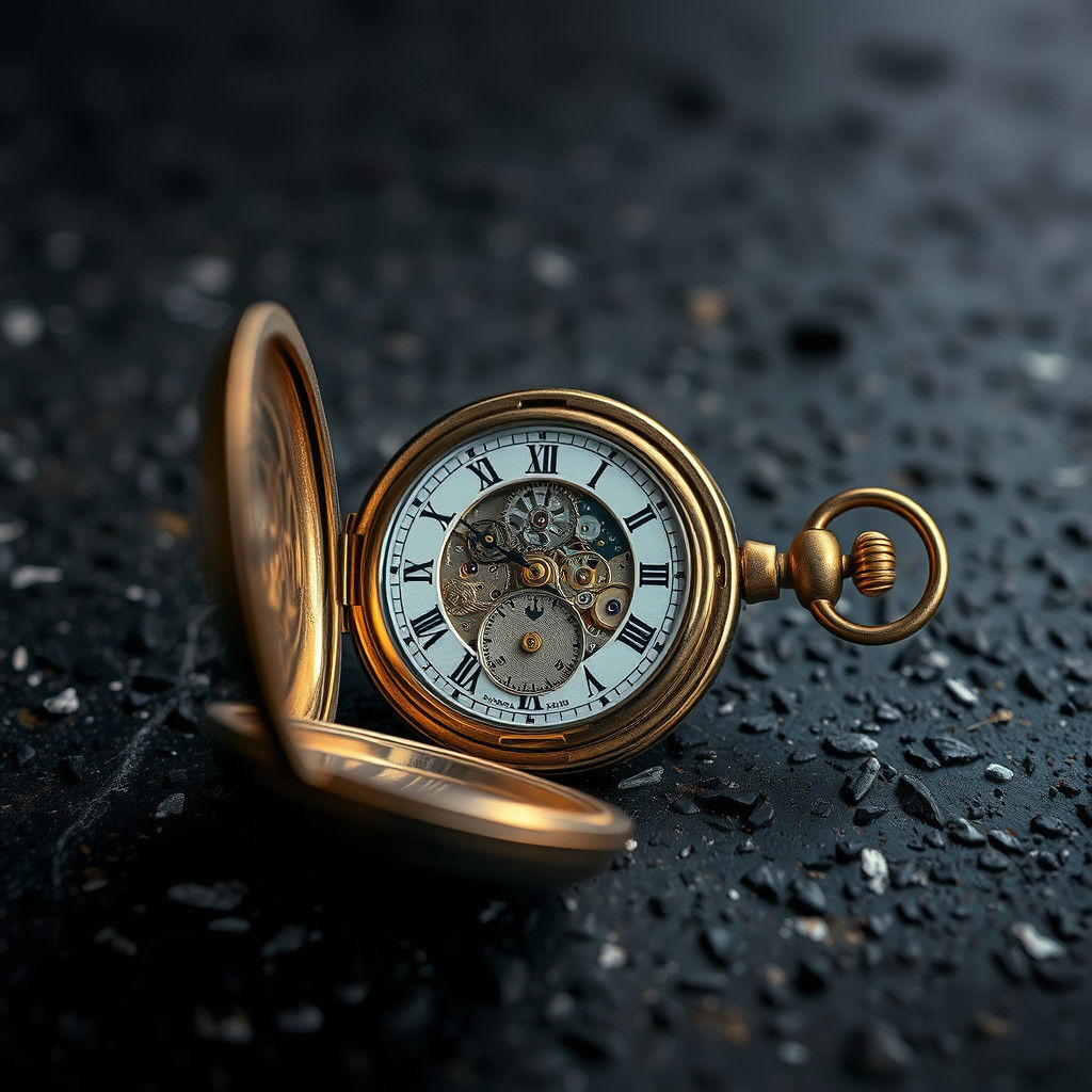 Miniature Pocket Watch on Granite in Hyperrealistic Style