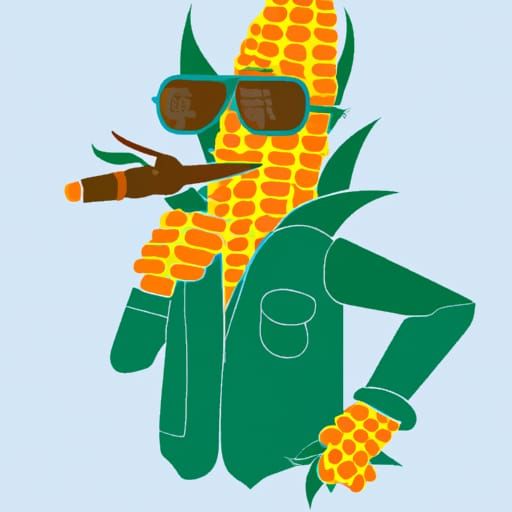 Corn Cob Character with Sunglasses, Gun, and Cigarette