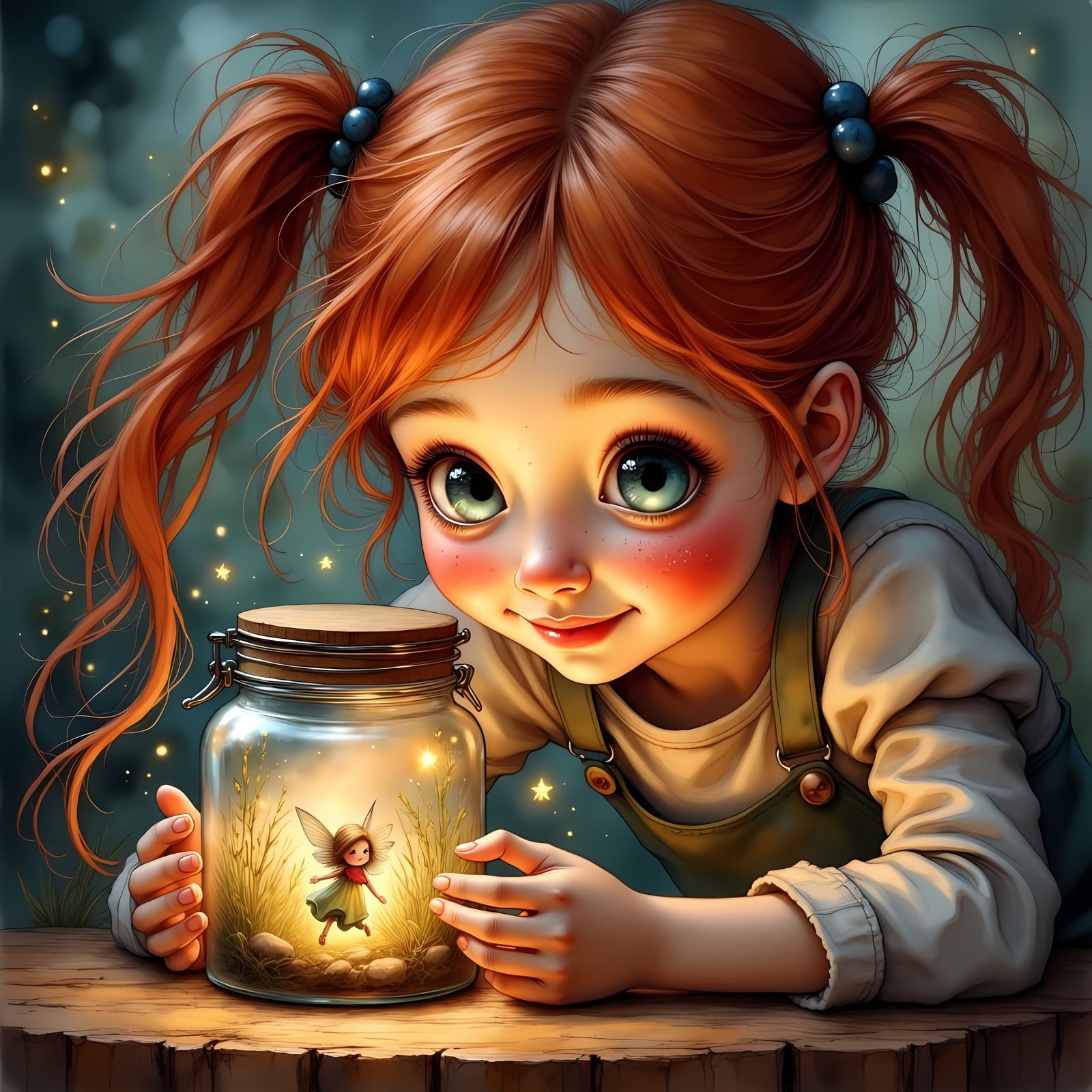 <lora:Ink Poet:1.0> Close up of A little redheaded girl with...