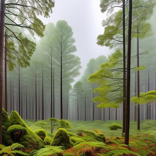 Raining Night: Giant Forest with Abstract Sculpture