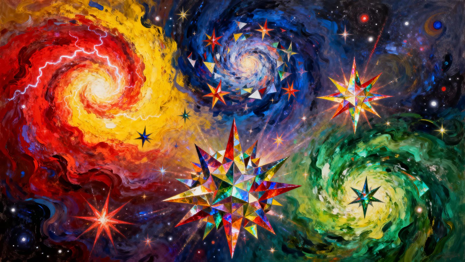 Cosmic Vortices & Geometric Stars in Abstract Style