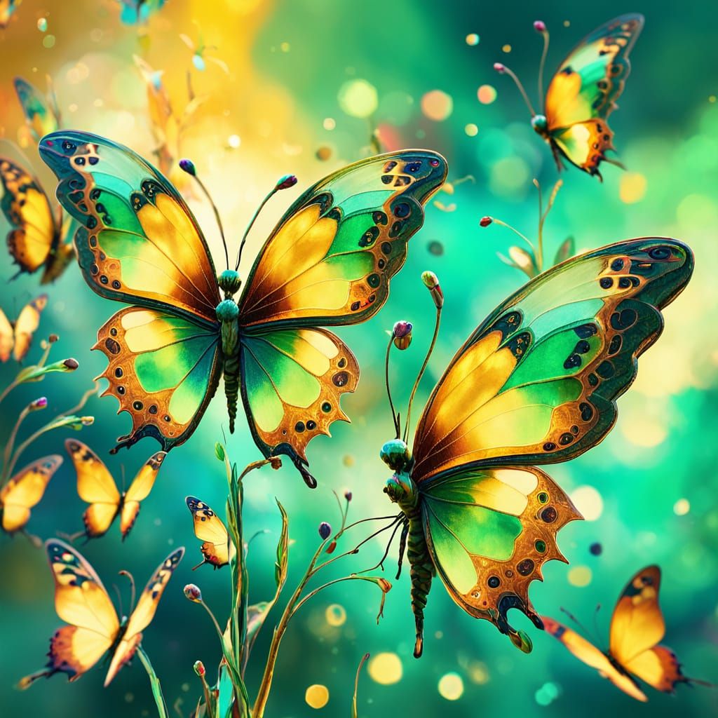 Butterflies in Green Sky as Digital Art