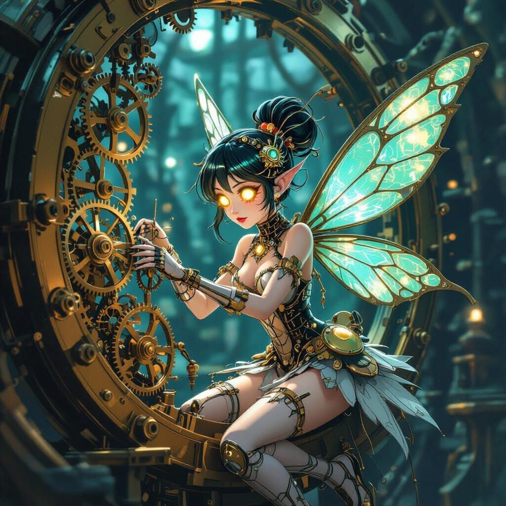 Steampunk Fairy Showgirl Repairs Clockwork Stage
