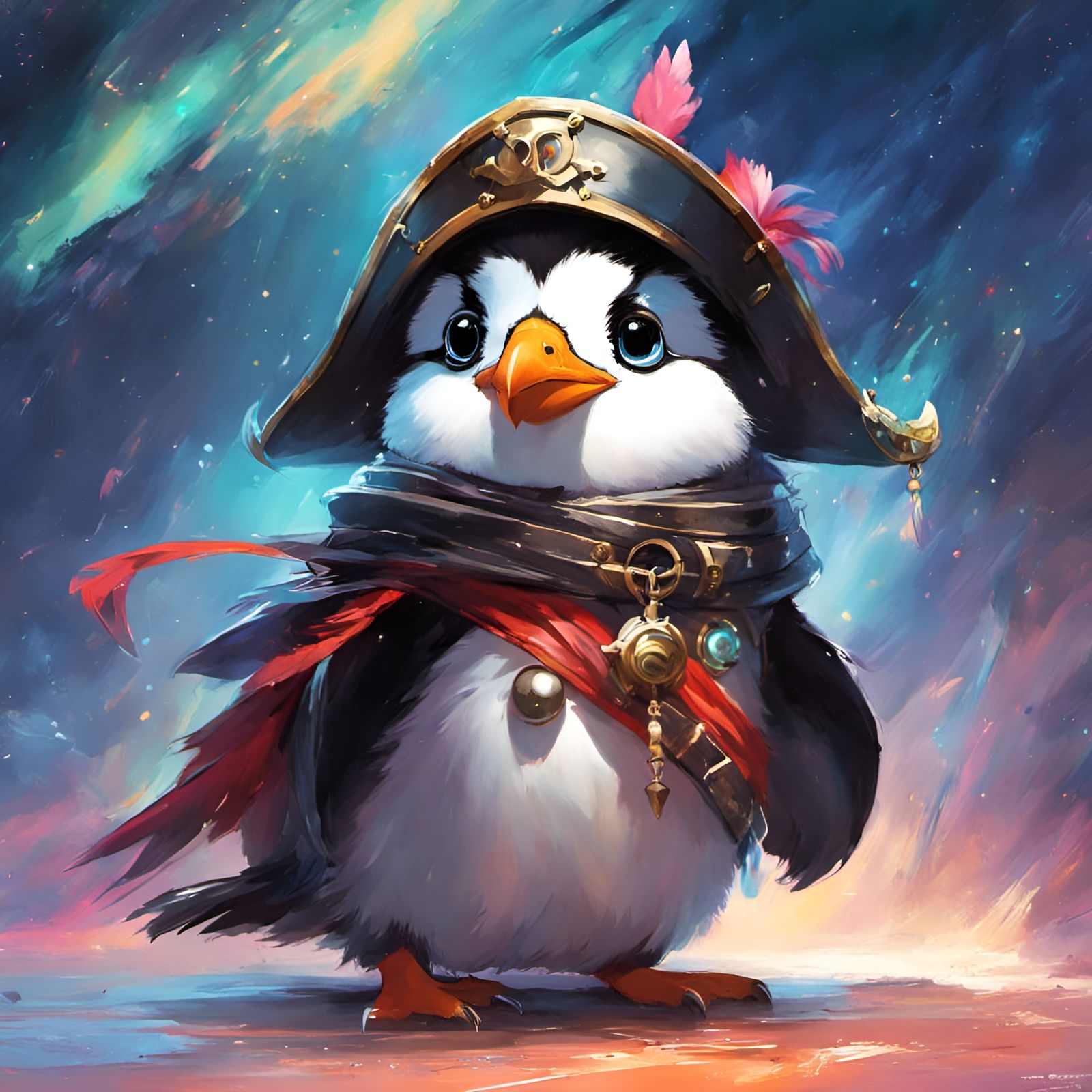baby pirate penguin pirate outer space nebula