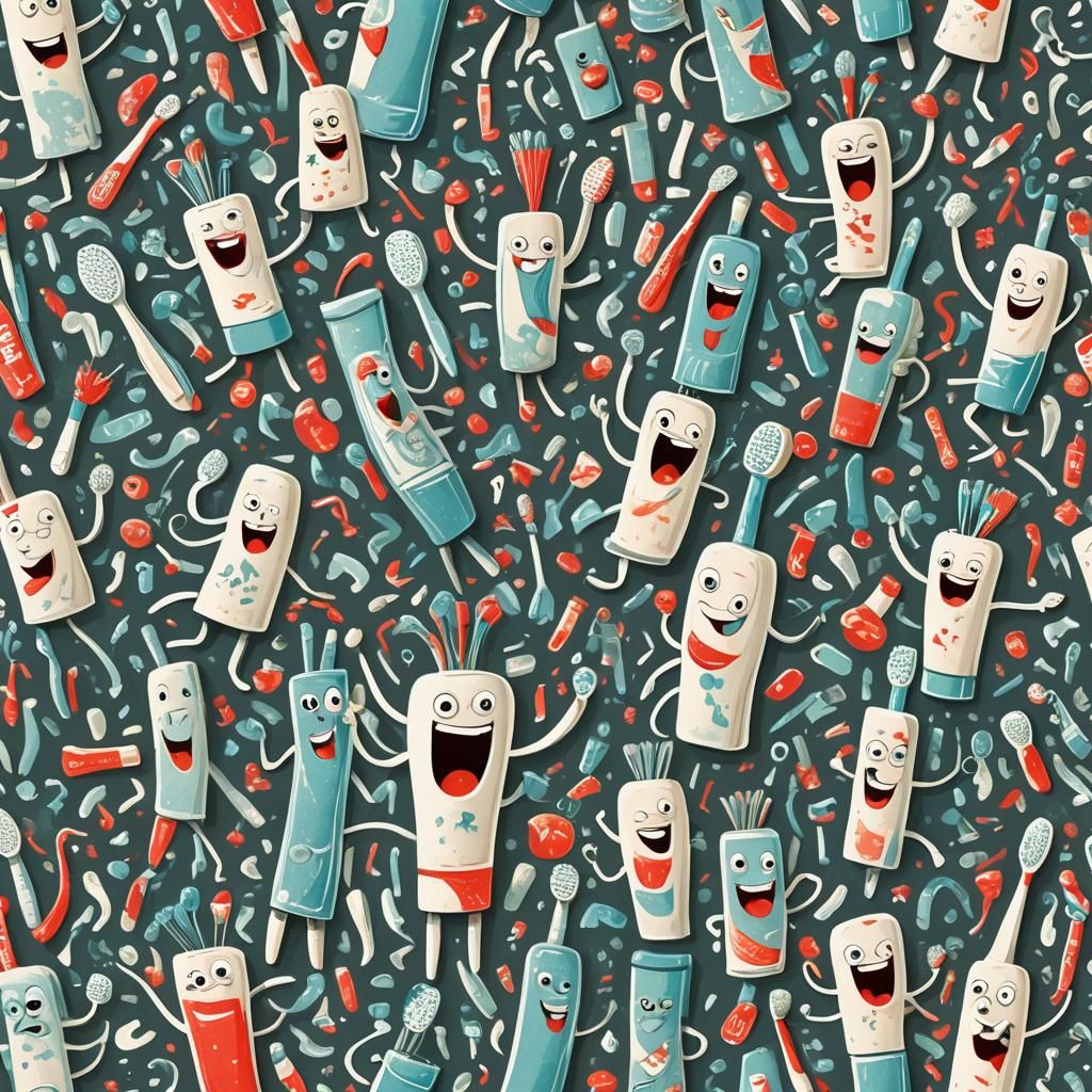 Whimsical Toothbrushes and Toothpaste Dance Illustration