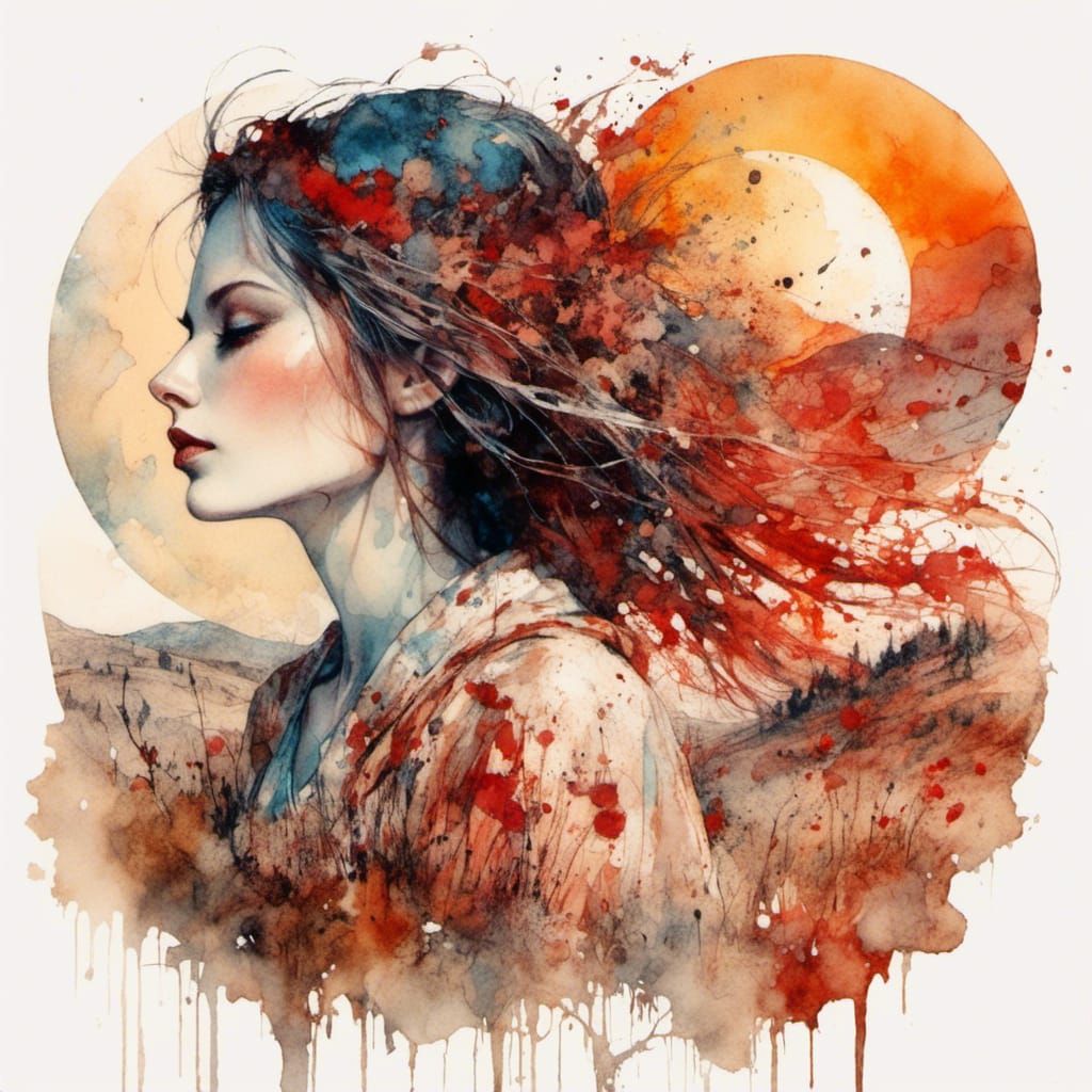 Girl on Windy Hill in Art Brut Style