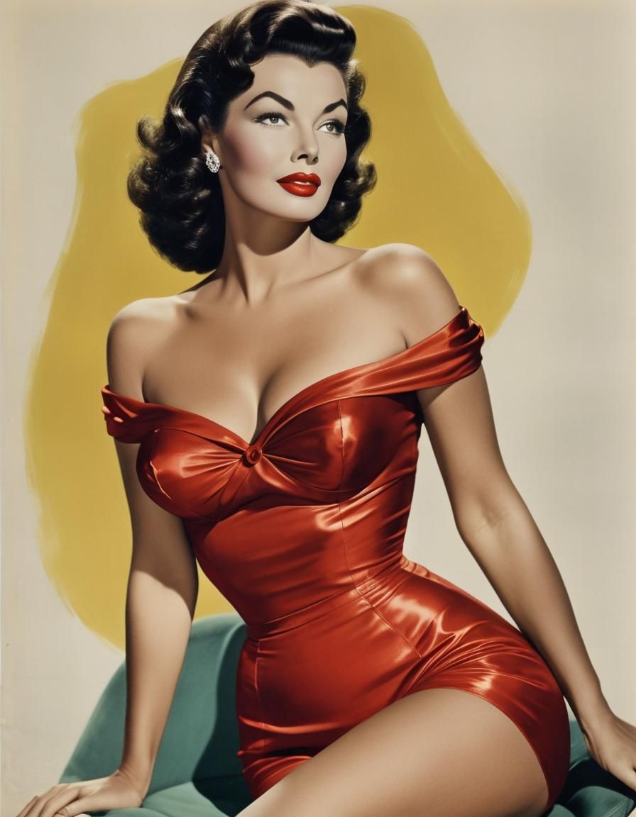 Vintage Pin-Up Girl Watercolor Portrait