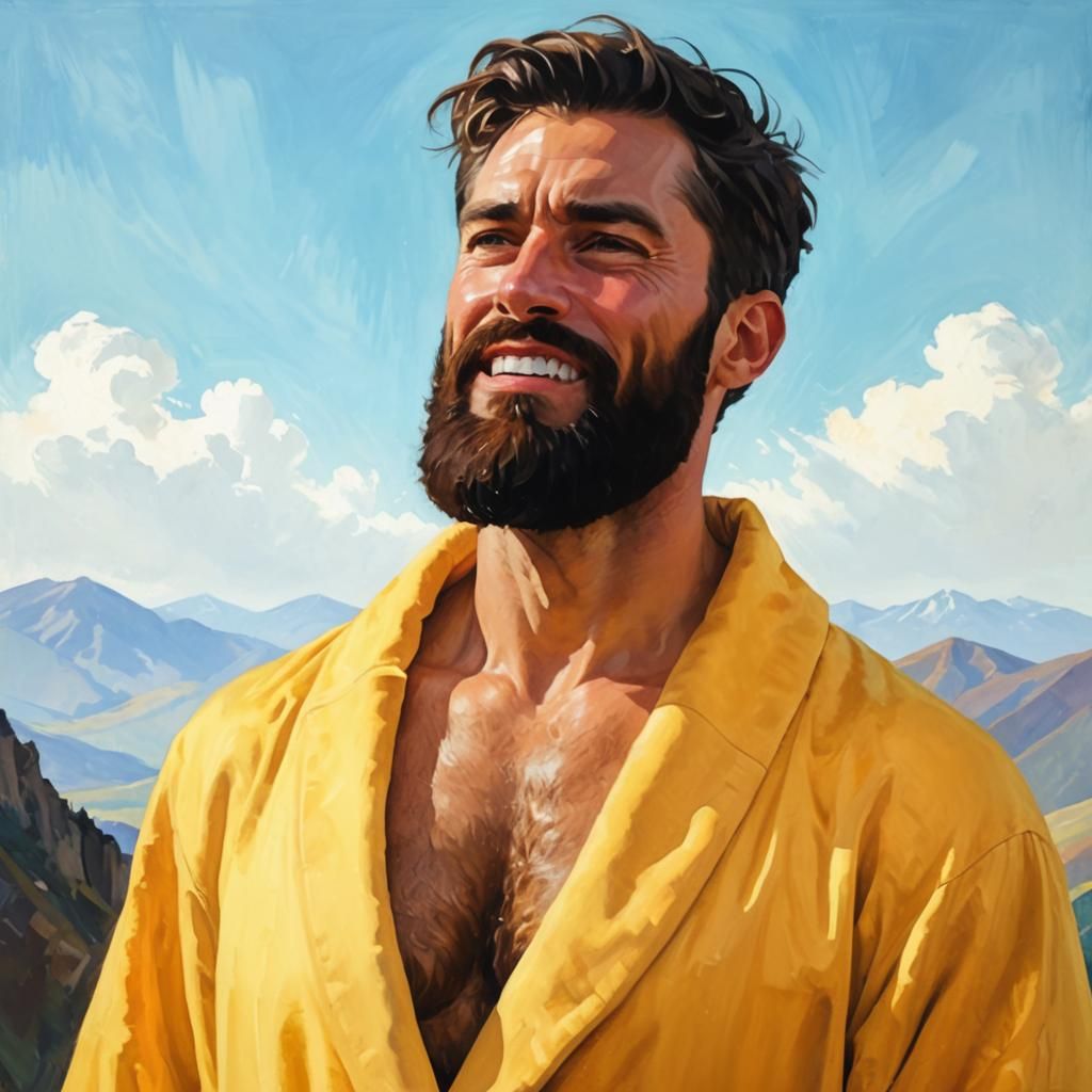 Golden Bearded Man in Impressionist Gouache Style