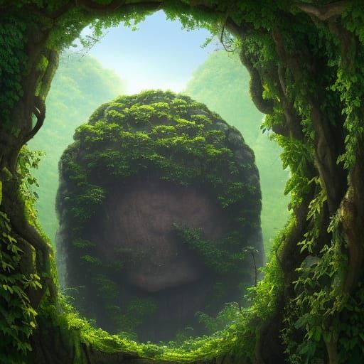 Stone Thumbs-Up Emoji in Jungle Concept Art