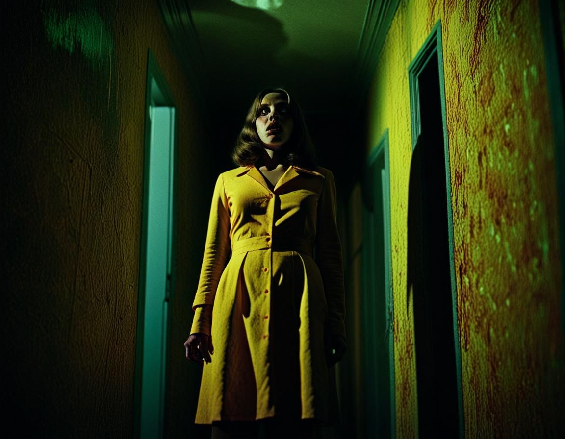 Eerie Woman in Dark Hallway: Italian Giallo Style
