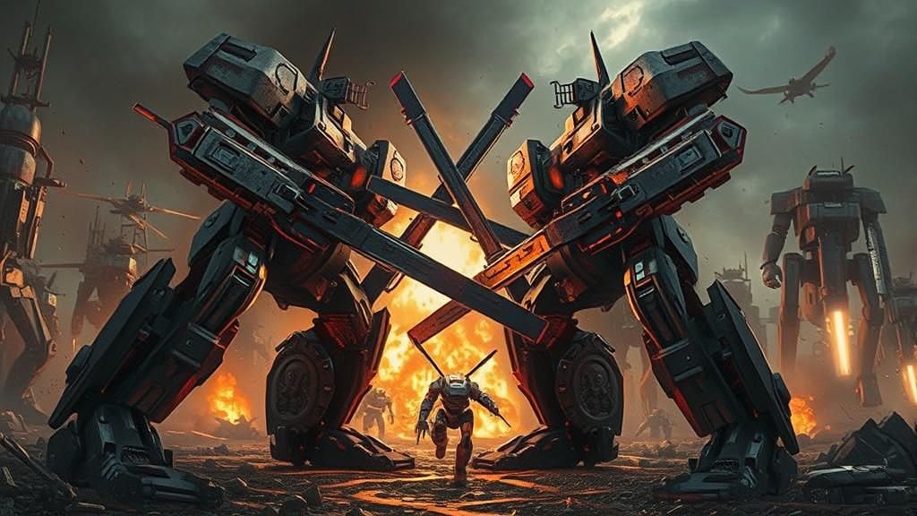 Epic Mech Battle in Sci-Fi Landscape