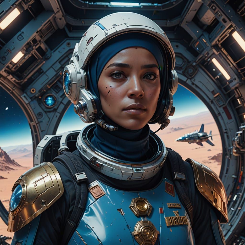 Retro-Futuristic Space Officer in Primitivist Armor