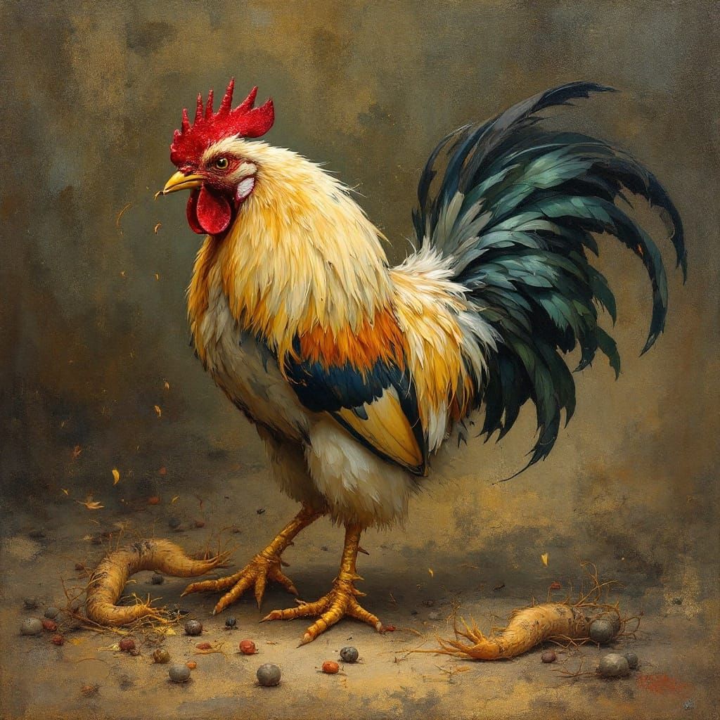 Rooster in an Autumnal Tonalist Landscape