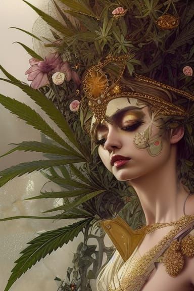 Cannabis Goddess Portrait in Art Nouveau Style