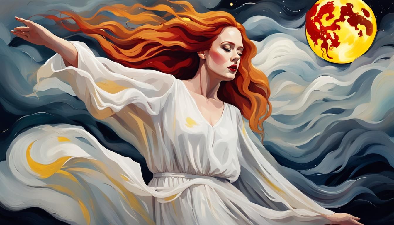 Adele in Flowing Silk Dress with Red Hair