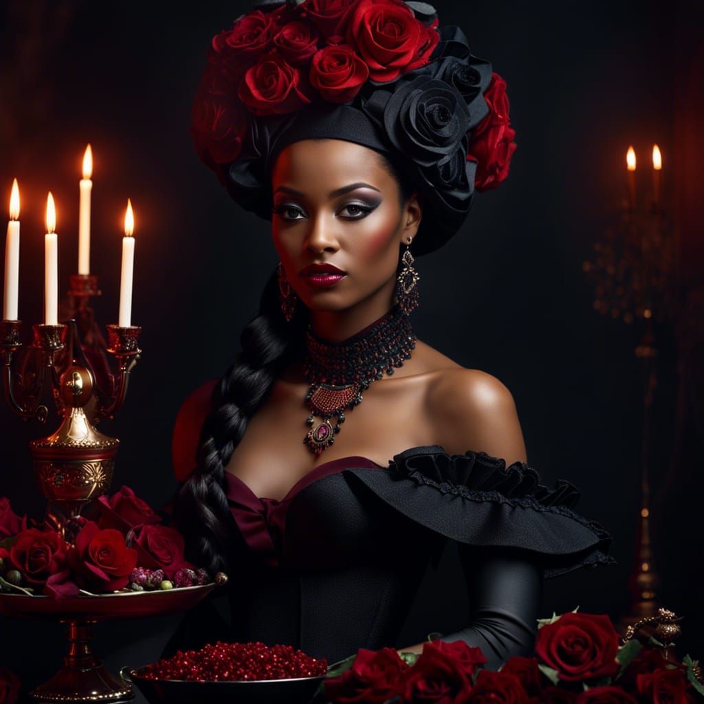 Gothic Woman with Cake in Fantasycore Style