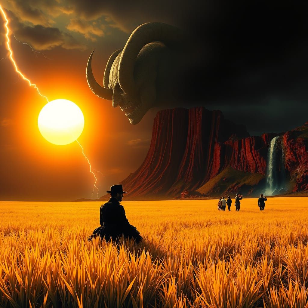 Gothic Silhouette in Sunlit Field