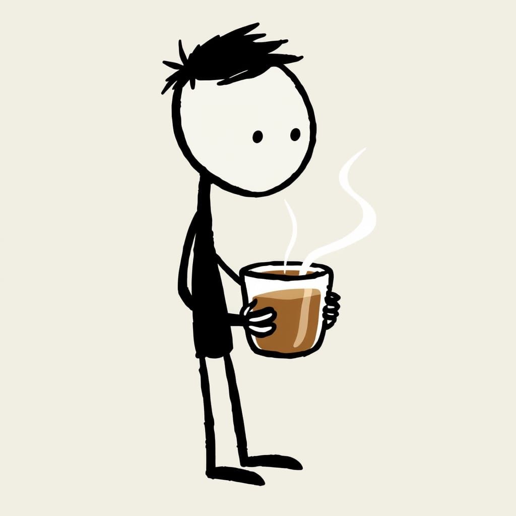 Stickman Sips Coffee in Humorous Indie Comic Style
