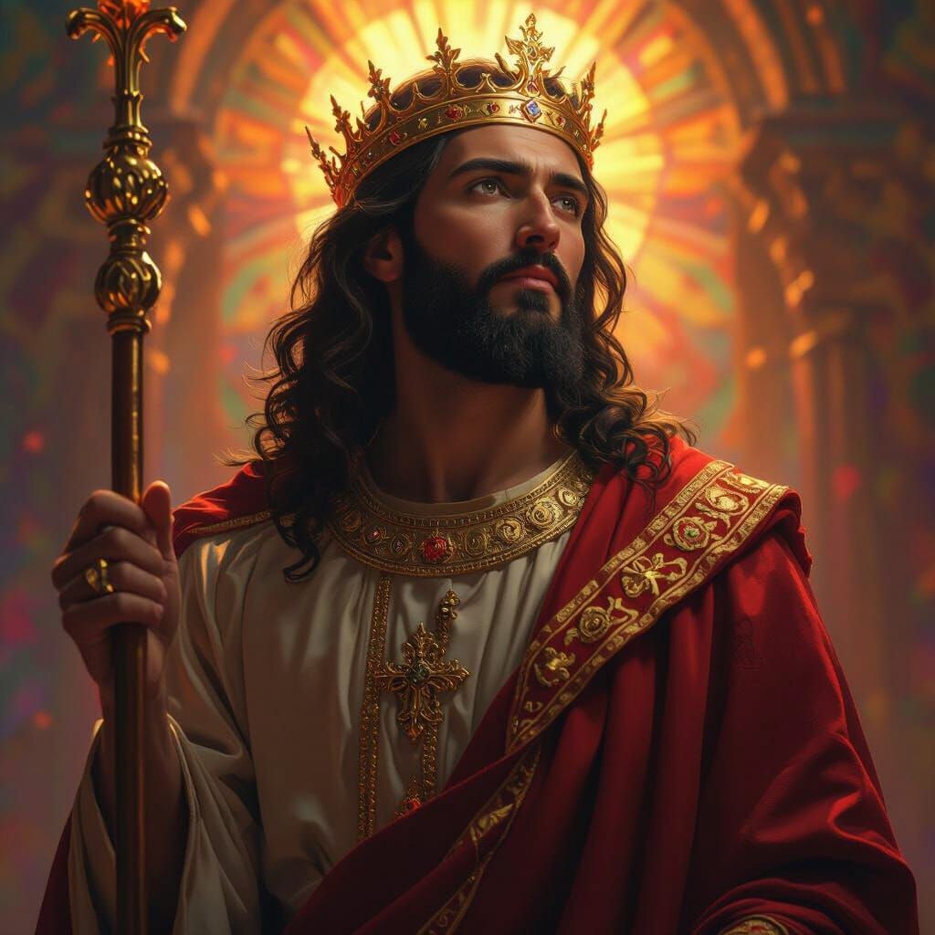 Hyperrealistic Portrait of King Jesus in Ornate Robes
