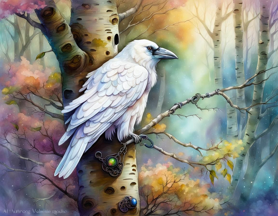A White Raven holding onto a Key