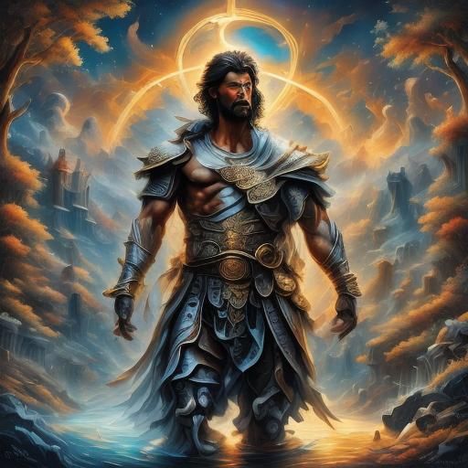 Illuminated Bronze God at Dark Cave Opening