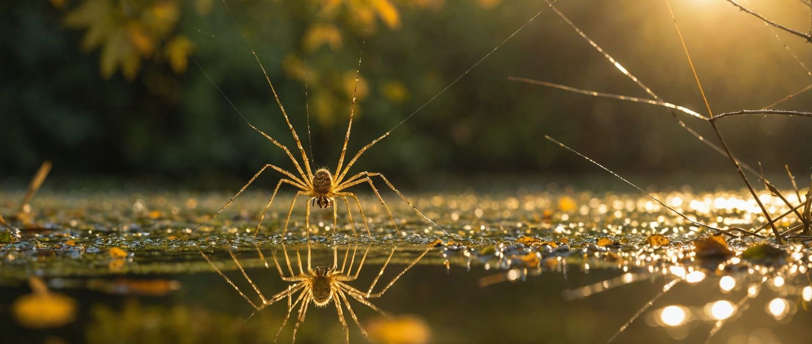 Golden Spider Web on Autumn Morning