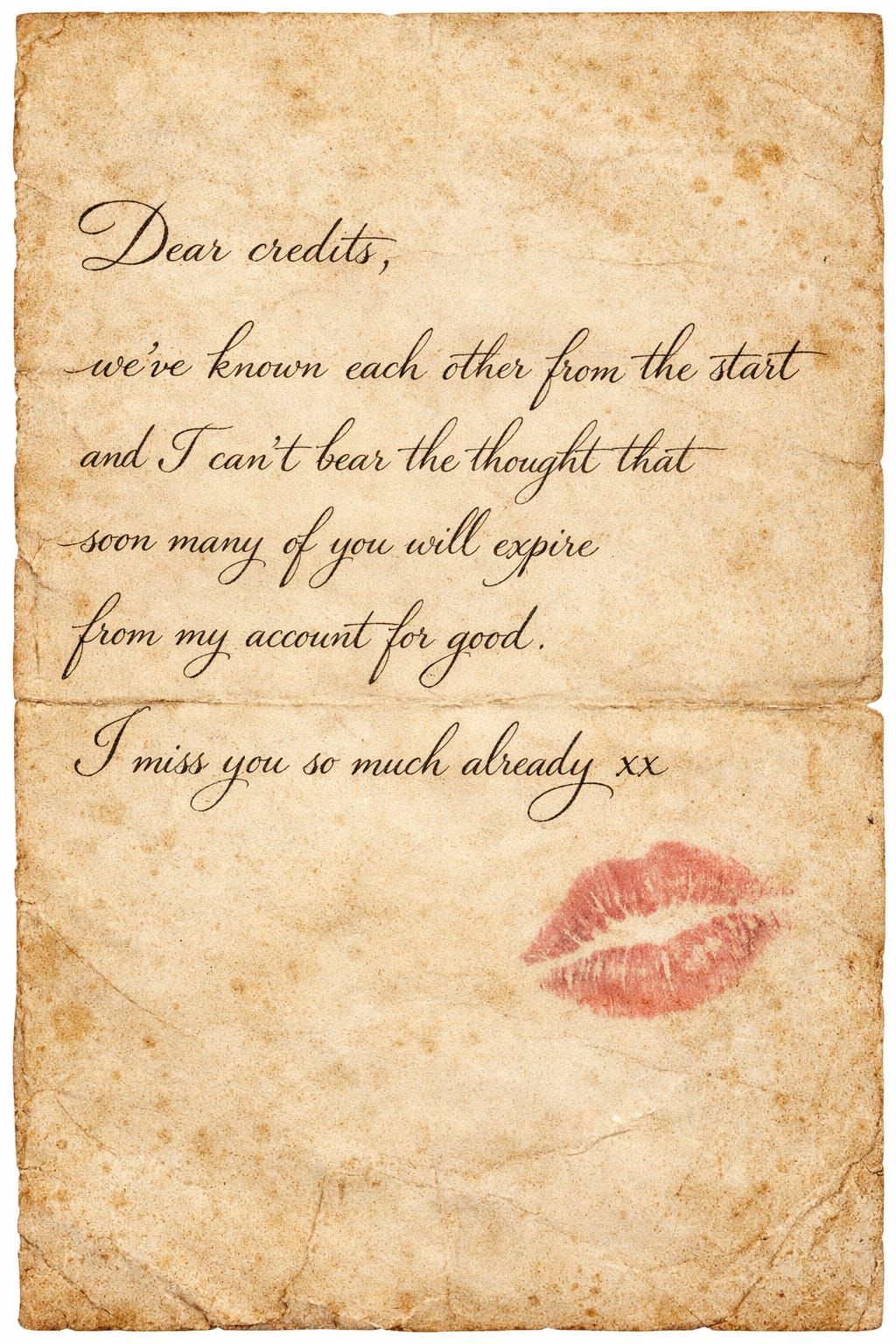 Faded Love Letter with Lipstick Kiss