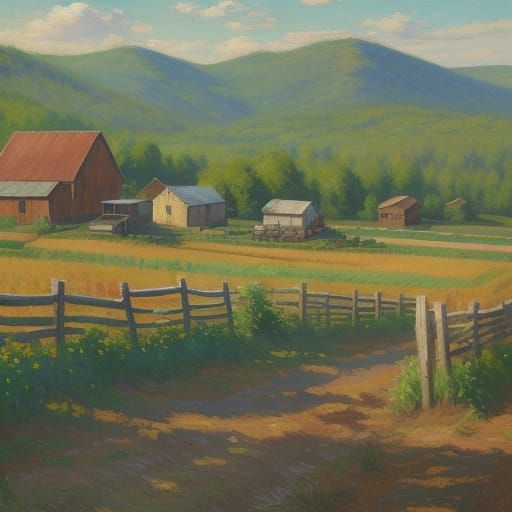 Rustic Farmstand Painting in Impressionist Style