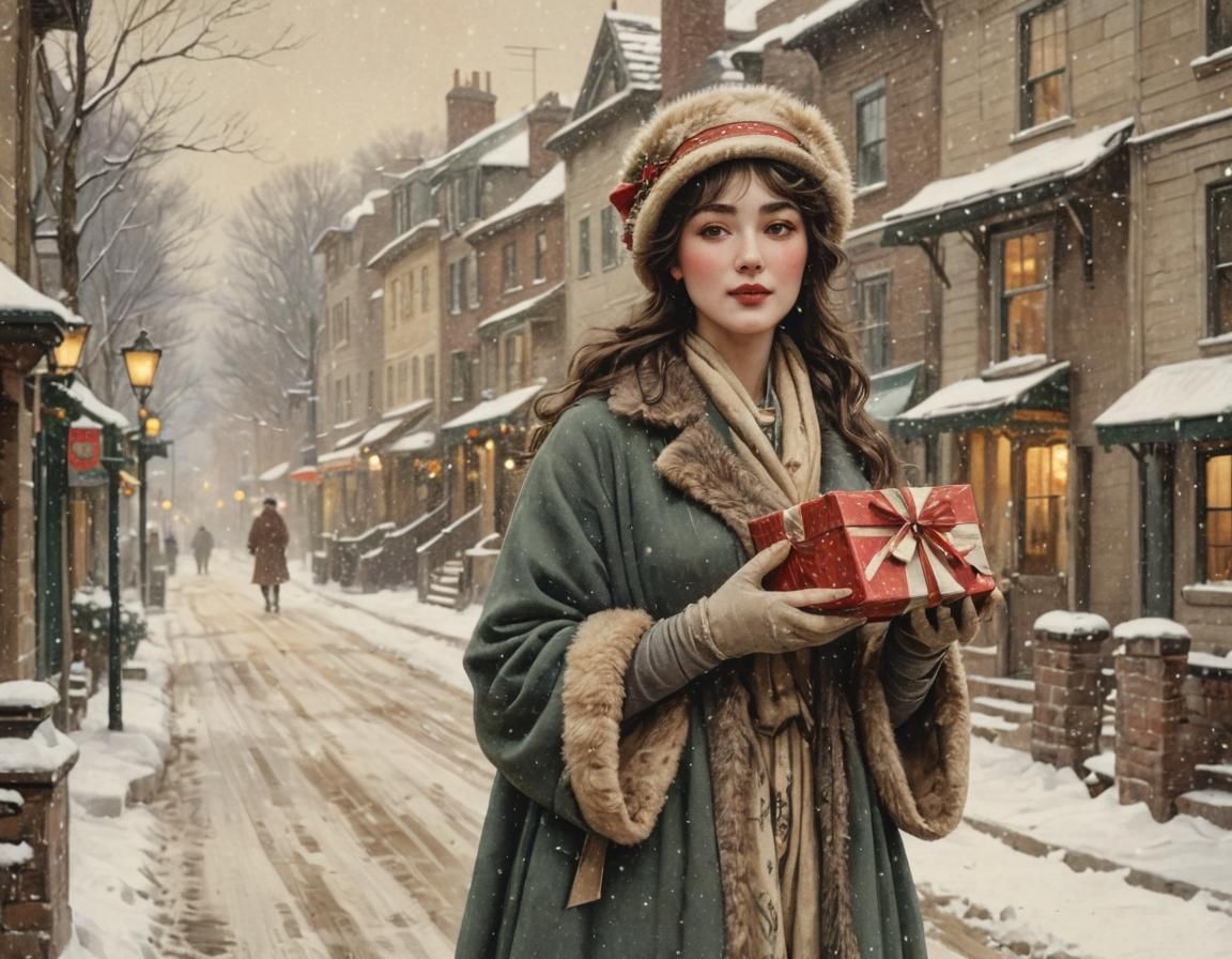 Evelyn Nesbit in Winter: Vintage Christmas Postcard