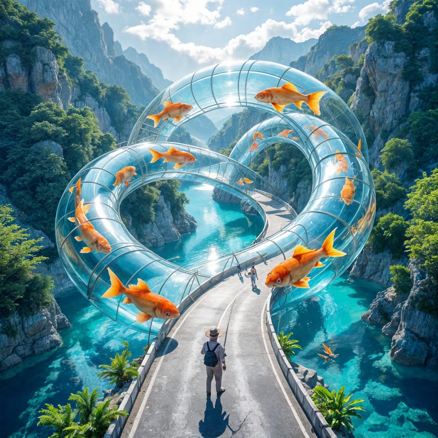 Futuristic Fisherman by Surreal Rivers and Bridges