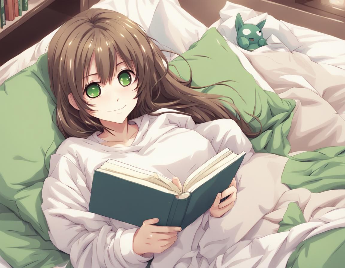 Anime Girl Reading in Bedroom: Manga Style